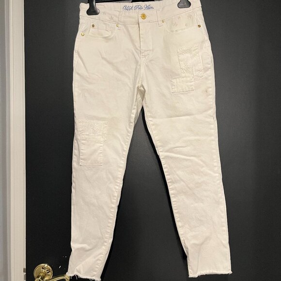 US Polo Assn. White Cropped Jeans w/ Embroidered Flowers and Patches 12 Regular - Picture 1 of 10